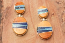 Calvin Begay Genuine Spiny Oyster Shell Sterling Silver Earrings